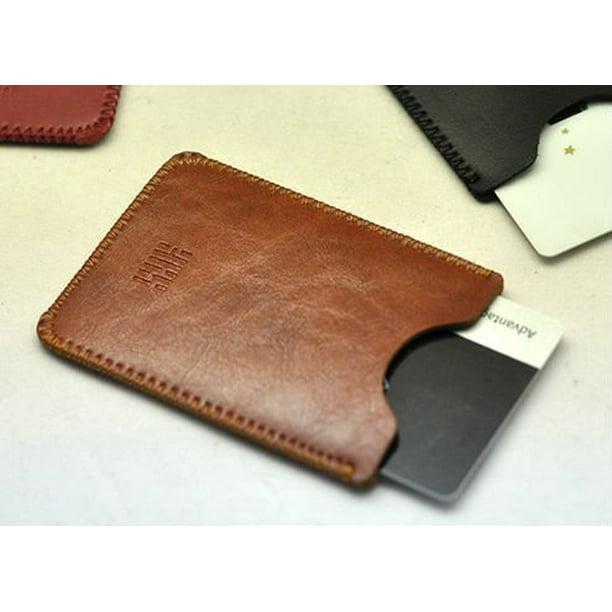 Brown Pocket Leather Name Business Card ID Card Credit Card Holder Wallet Case